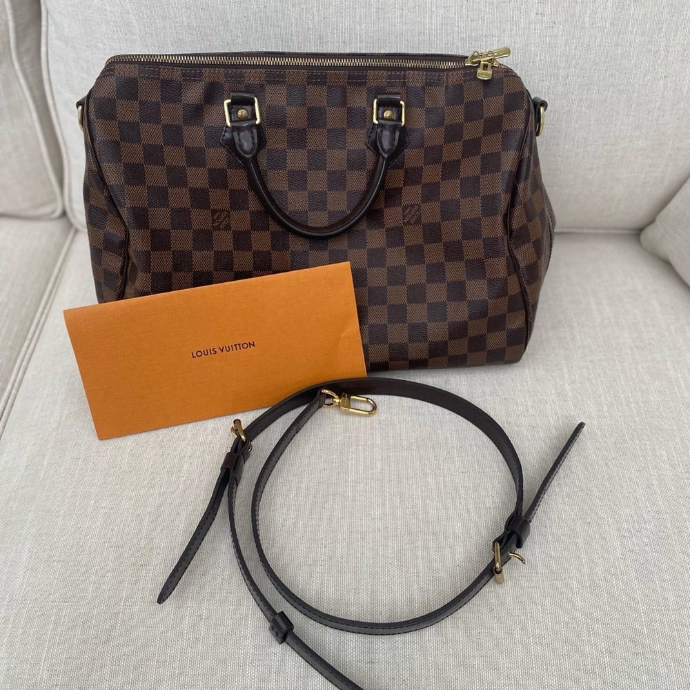 Authentic Louis Vuitton Speedy Bandouliere 35 Damier Ebene